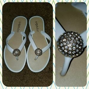 Rhinestone Jewel White Sandals